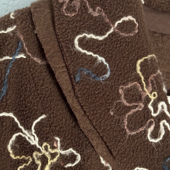 Hand Made Embroidered Fleece Feminine Jacket Button Down Peplum Double Collar - Picture 3 of 5